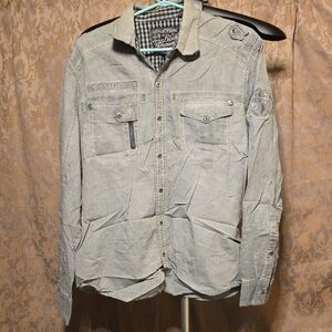 Affliction Light Gray Button-Front Utility Shirt Jacket